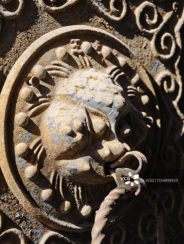 山西晋城定林寺大门上的狮首衔环图片素材