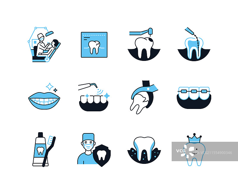 口腔护理与治疗 - 线条设计风格图标图片素材
