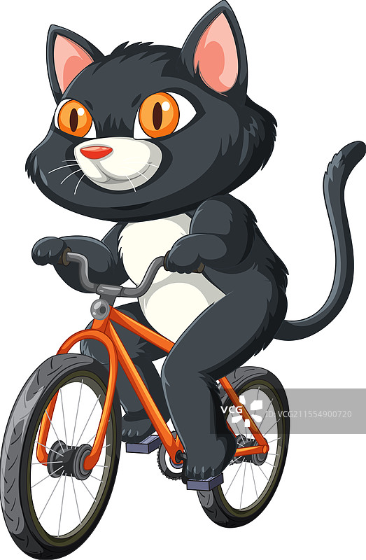 一只顽皮的猫骑着橙色的自行车图片素材
