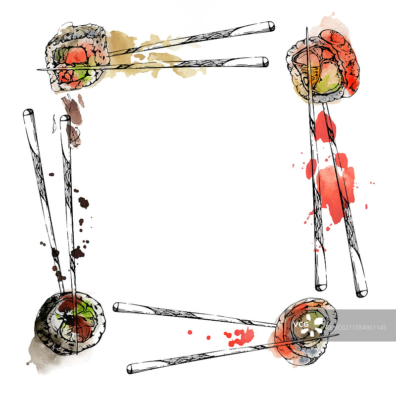 生鱼片寿司卷夹在筷子上图片素材