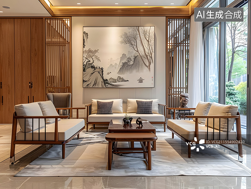 【AI数字艺术】中式装修风格的室内房间图片素材