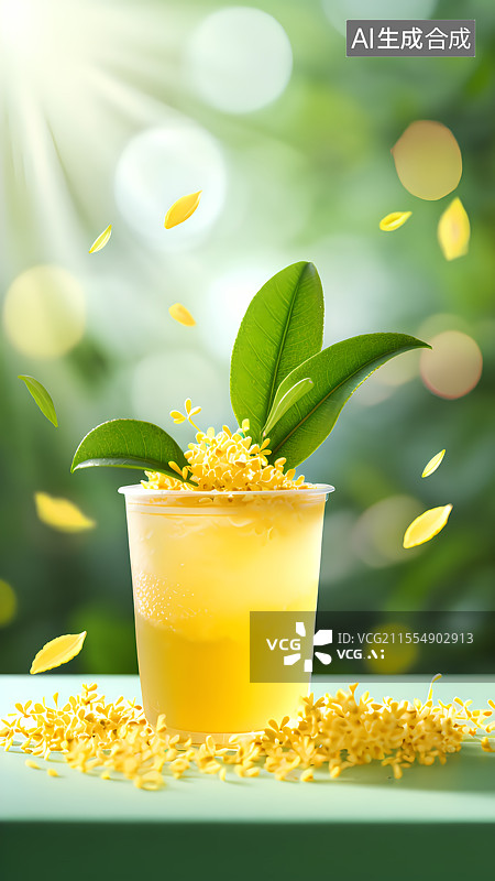 【AI数字艺术】桂花茶饮品三维插画图片素材