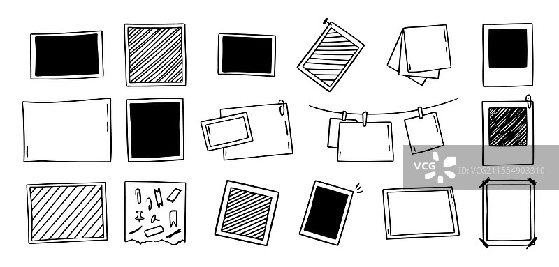 手绘涂鸦风格的复古照片框悬挂着图片素材