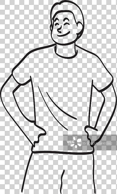 手绘的半身男子，双手叉腰图片素材