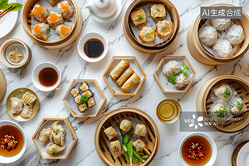 【AI数字艺术】摆满全桌的广式茶点图片素材