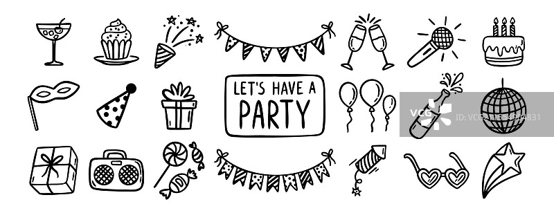 派对活动或生日涂鸦图标元素涂鸦图片素材