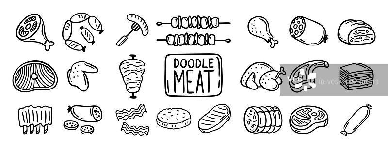 肉块和肉制品的涂鸦手绘图片素材