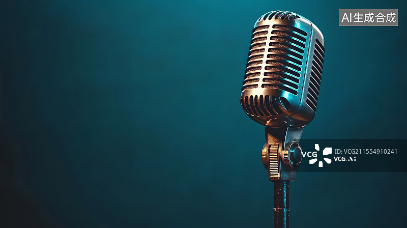 【AI数字艺术】舞台上复古麦克风特写图片素材