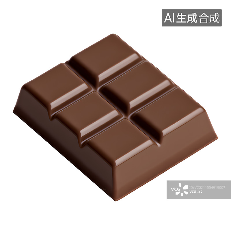 【AI数字艺术】3D渲染，一块巧克力，黑巧，可可脂，甜食零食烘焙原料图片素材