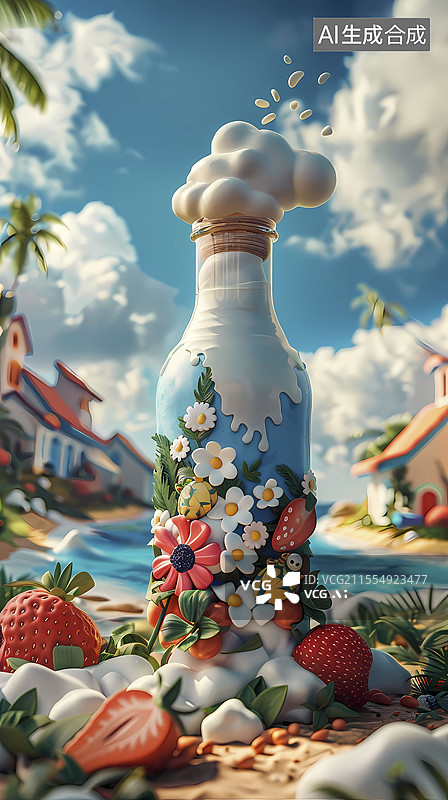 【AI数字艺术】梦幻岛屿插画海报背景图片素材