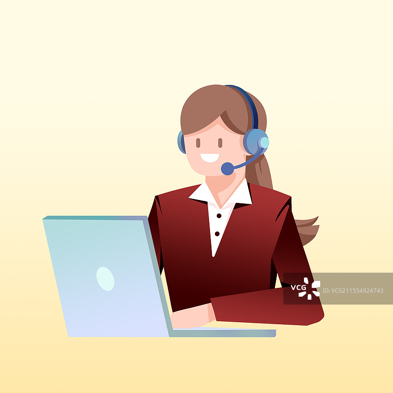 电脑前办公回复消息的女客服图片素材