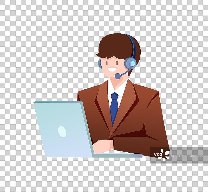 电脑前办公回复消息的客服男生图片素材