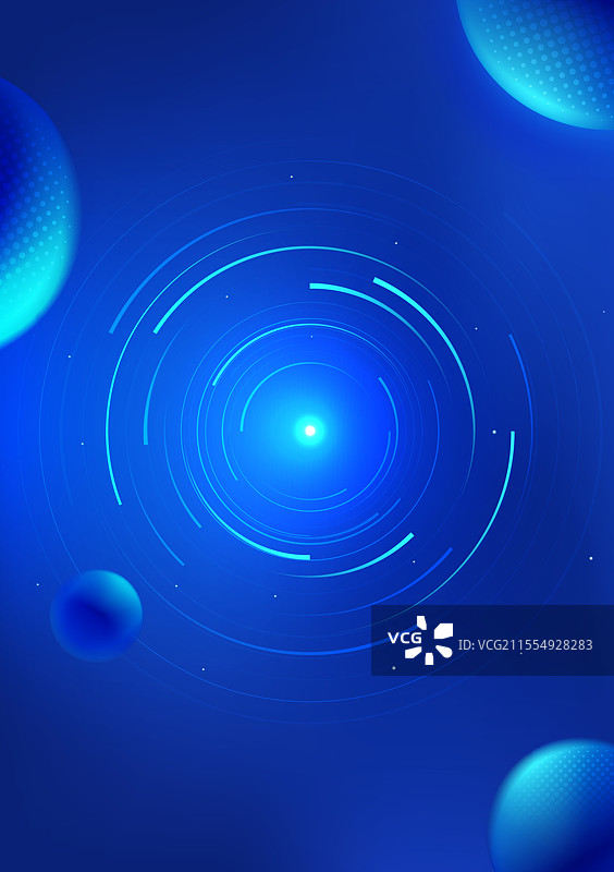 未来主义风格抽象竖版插图蓝色星球和光环图片素材