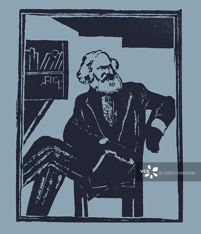 开封博物馆馆藏，近代木刻版画，马克思图片素材