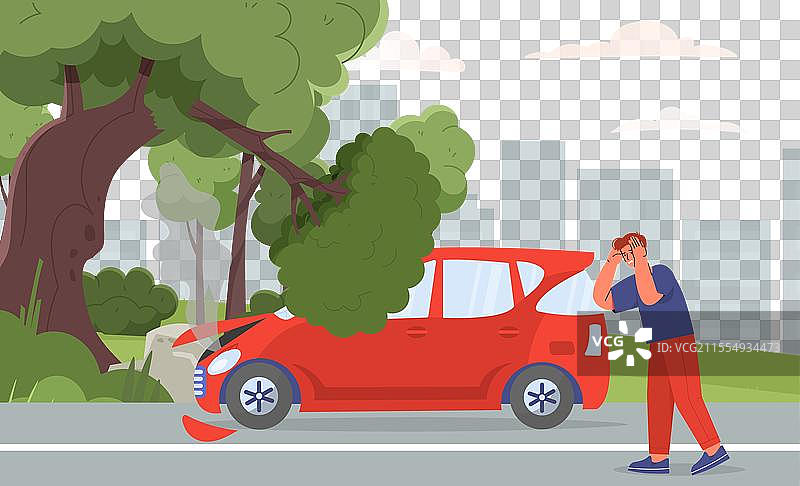 开车撞树的概念图片素材