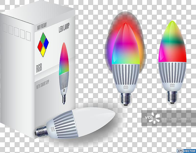 一组逼真的智能WiFi LED灯泡3D模型展示图片素材