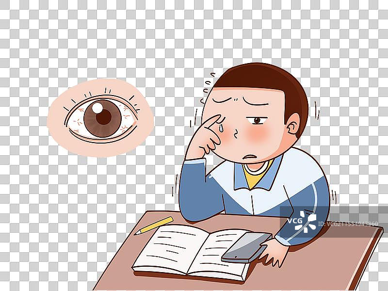 看书看手机时间太久揉眼睛的孩子图片素材