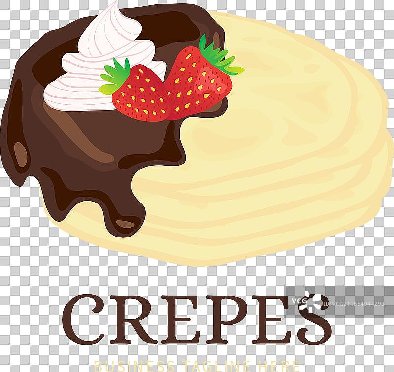 美味的煎饼或可丽饼标志，配有巧克力奶油图片素材