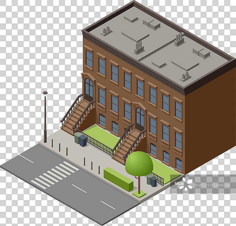 等距视角的纽约老曼哈顿房屋与布鲁克林图片素材