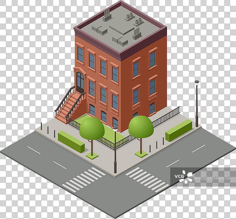 等距视角的纽约老曼哈顿房屋与布鲁克林图片素材