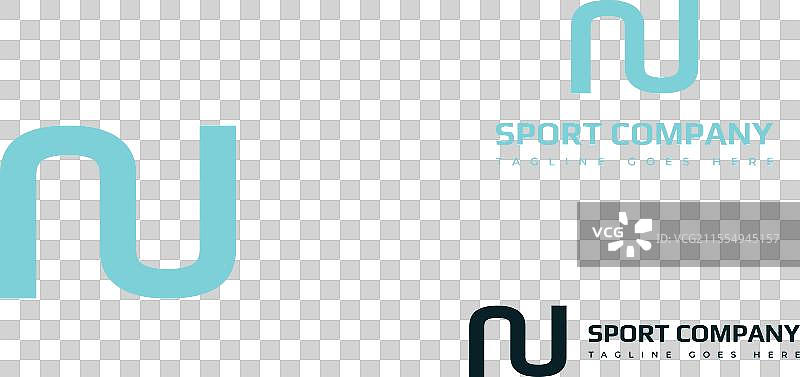 柔和蓝色的抽象字母nu或un标志图片素材
