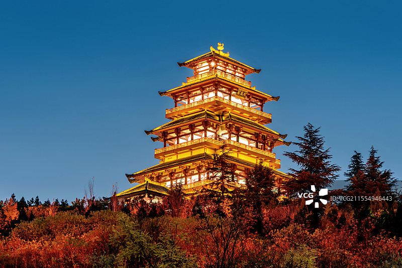 中国陕西宝鸡中华石鼓园石鼓阁夜景风光图片素材