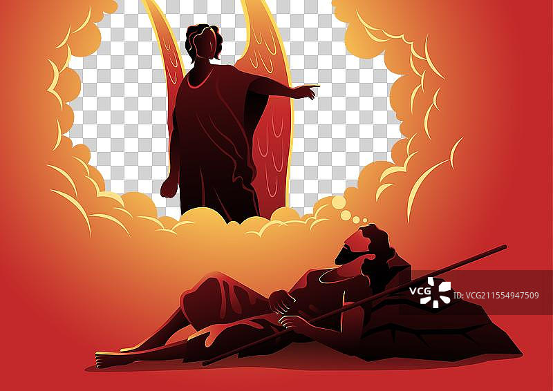 约瑟夫·玛利亚的丈夫在睡觉，天使在旁边。图片素材