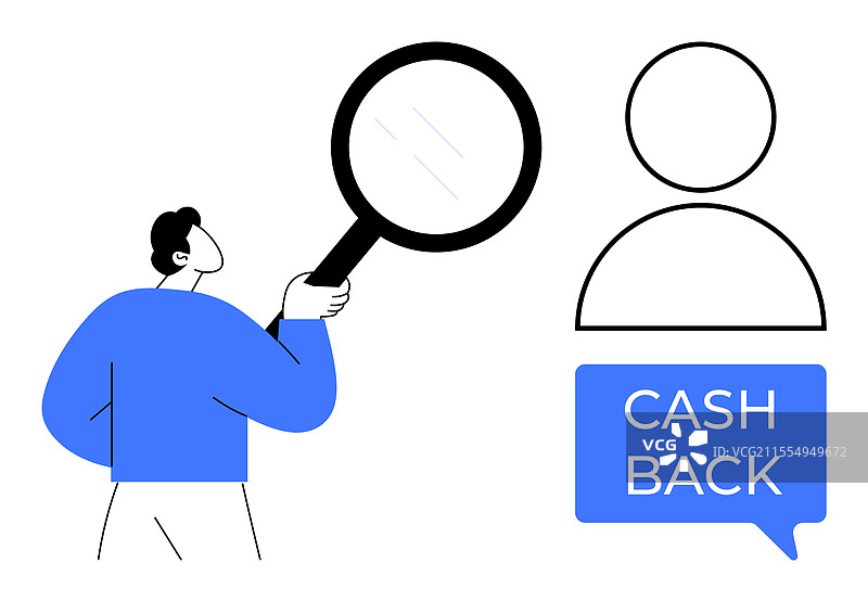 一个人用放大镜检查现金返还图片素材