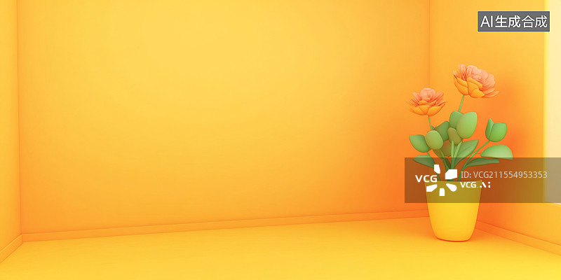 【AI数字艺术】黄色房间角落的花盆图片素材