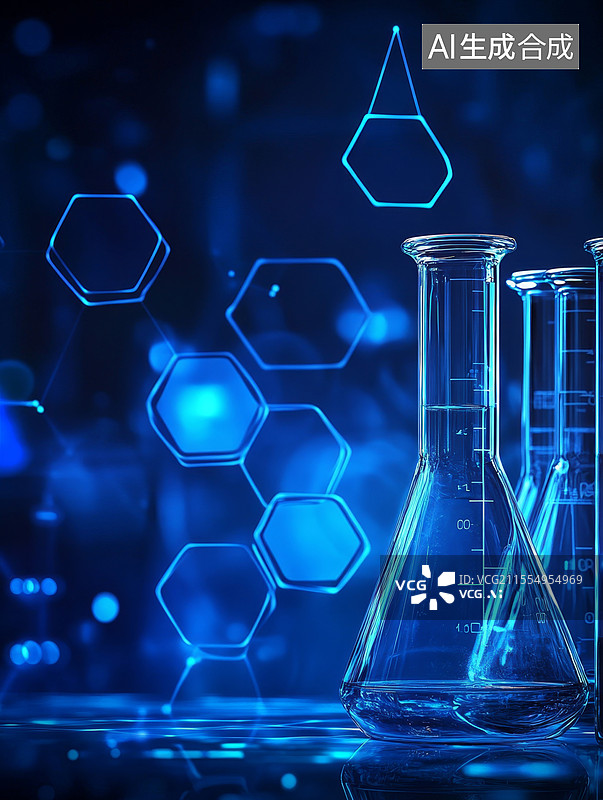 【AI数字艺术】实验室玻璃器皿与化学结构图片素材