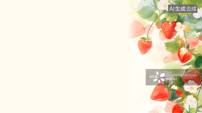 【AI数字艺术】草莓2D卡通居右图片素材