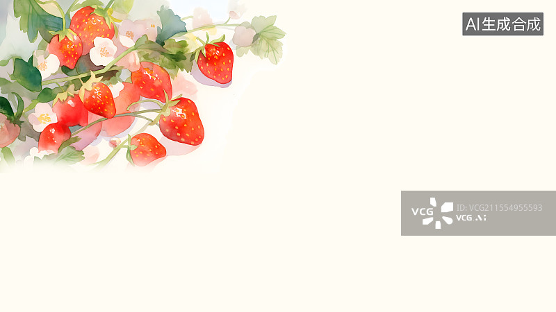 【AI数字艺术】草莓2D卡通左上图片素材