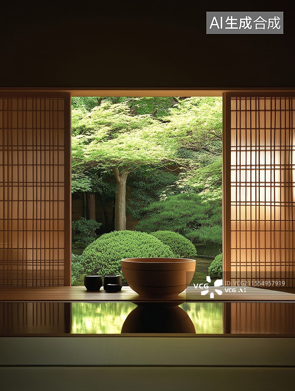【AI数字艺术】日式庭院茶室景观图片素材