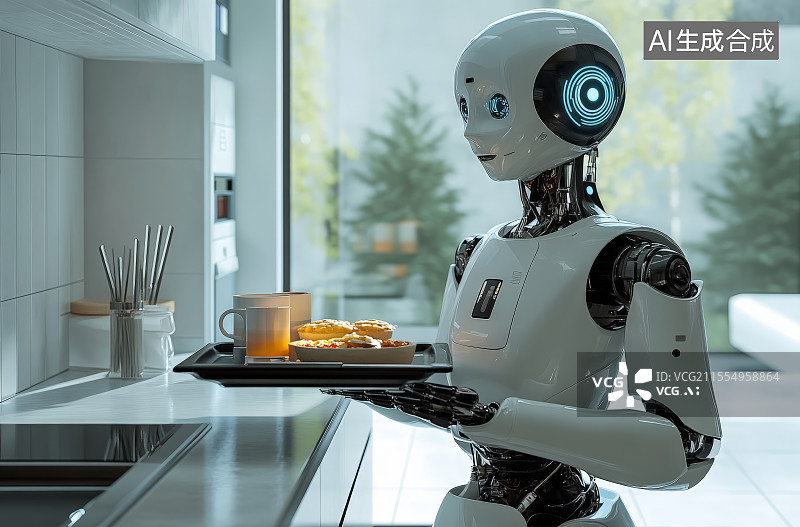 【AI数字艺术】智能家居机器人早餐服务场景图片素材