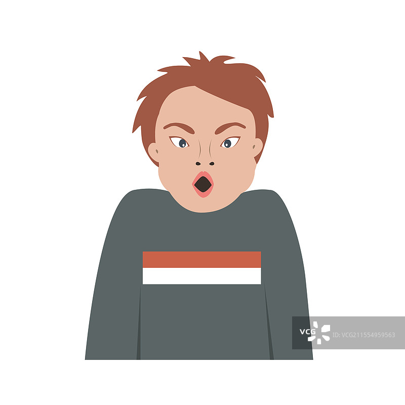 惊讶的男孩肖像，孤立的卡通形象图片素材
