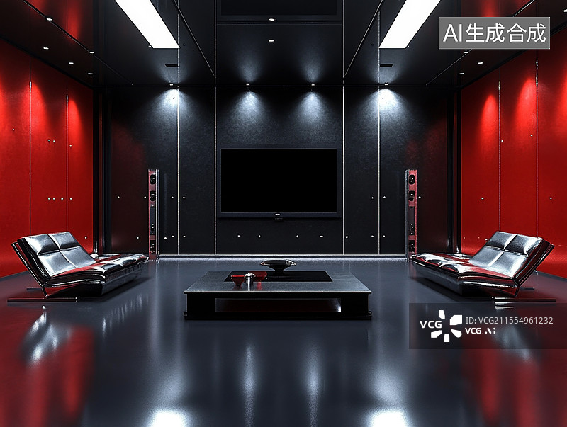 【AI数字艺术】现代豪华家庭影院室图片素材