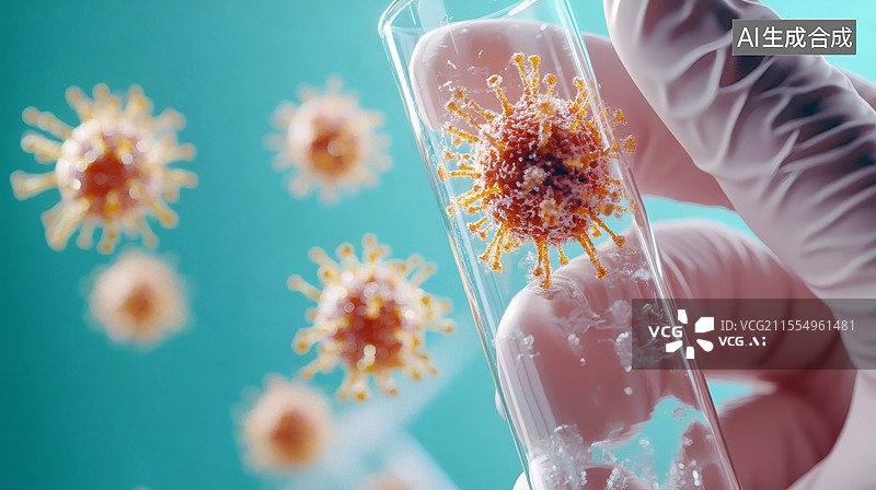【AI数字艺术】戴手套手持试管观察病毒图片素材