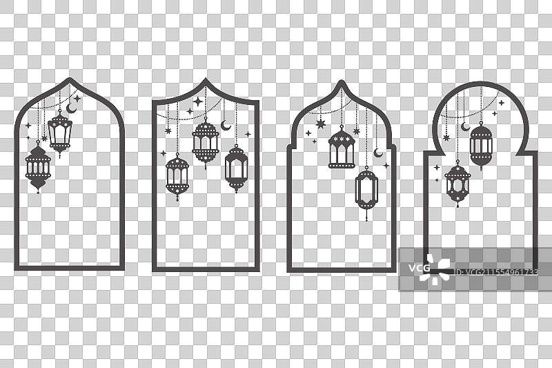 带有灯笼的穆斯林拉马丹框架图片素材