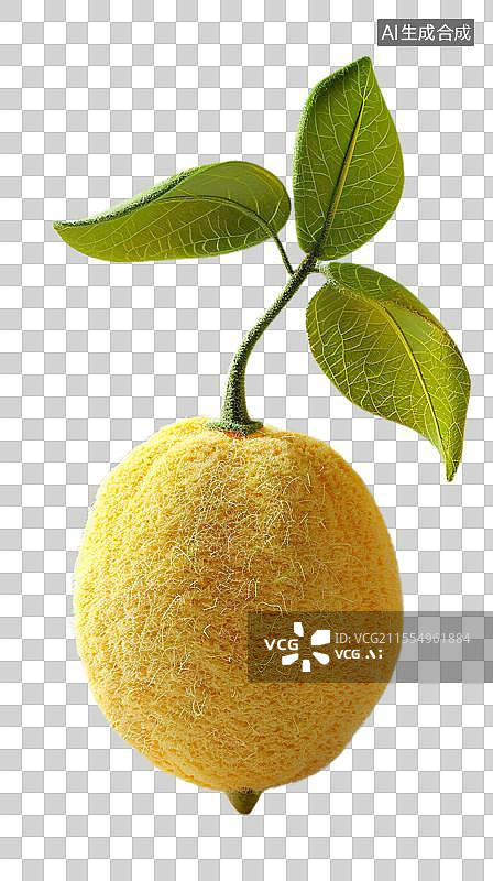 【AI数字艺术】毛毡风格  带绿叶的新鲜柠檬图片素材