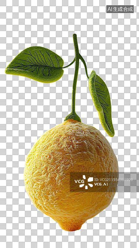 【AI数字艺术】毛毡风格  带绿叶的新鲜柠檬图片素材