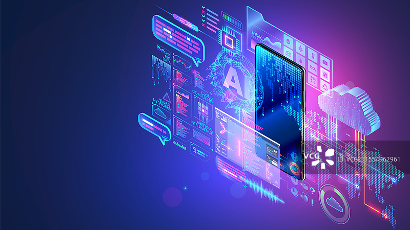 移动技术等距概念手机图片素材