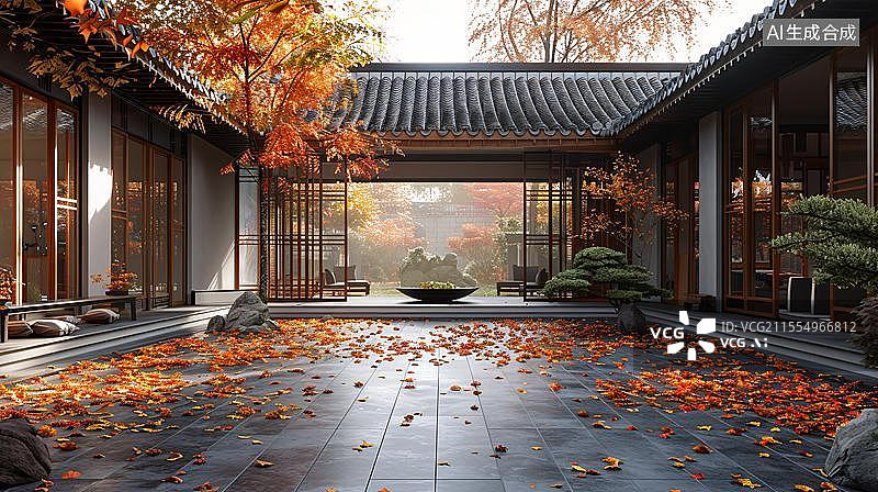 【AI数字艺术】秋日庭院的宁静之美 东方意境的诗意栖居图片素材