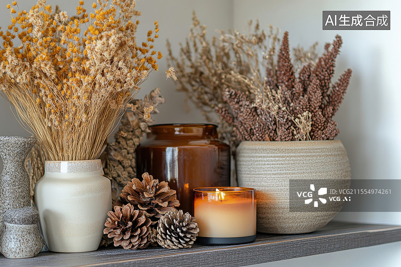 【AI数字艺术】大理石台面上的护肤品和蜡烛图片素材