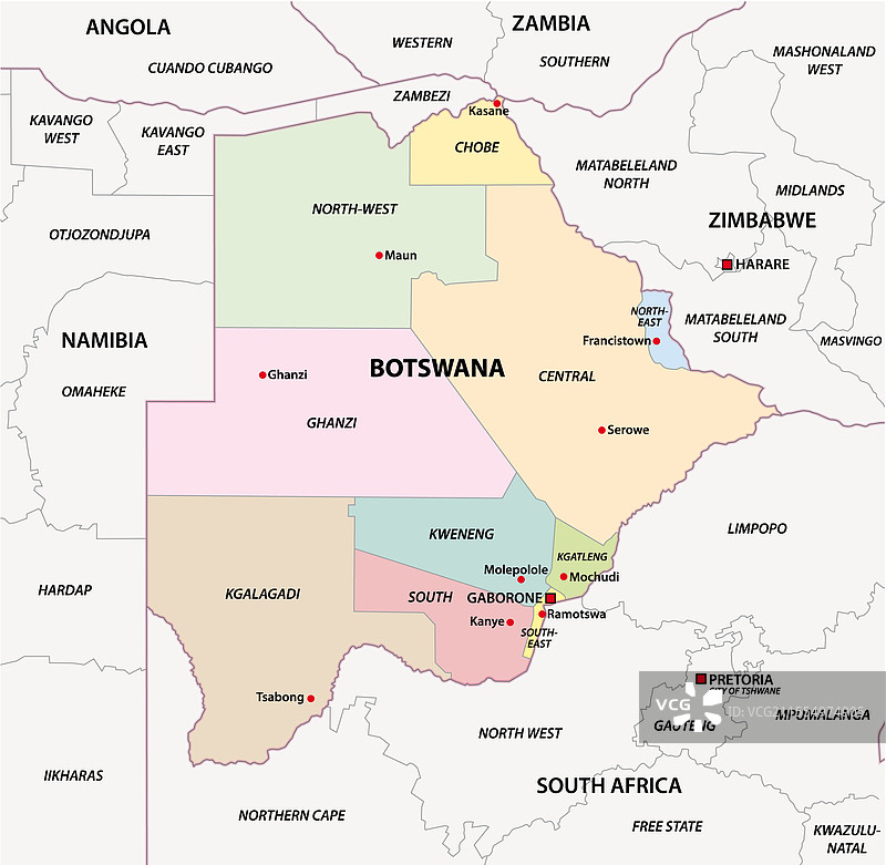 博茨瓦纳共和国的行政地图图片素材