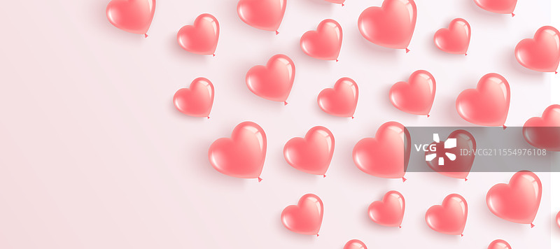 带有飞翔的粉色心形气球的横幅图片素材