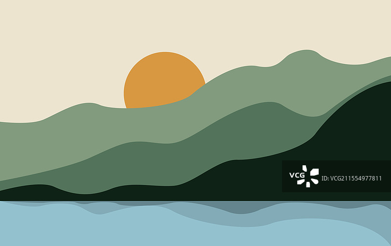 山脉和海滩，背景是阳光明媚的天空图片素材