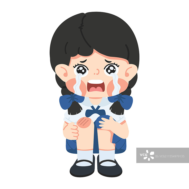 孩子摔倒了，膝盖擦伤了。图片素材