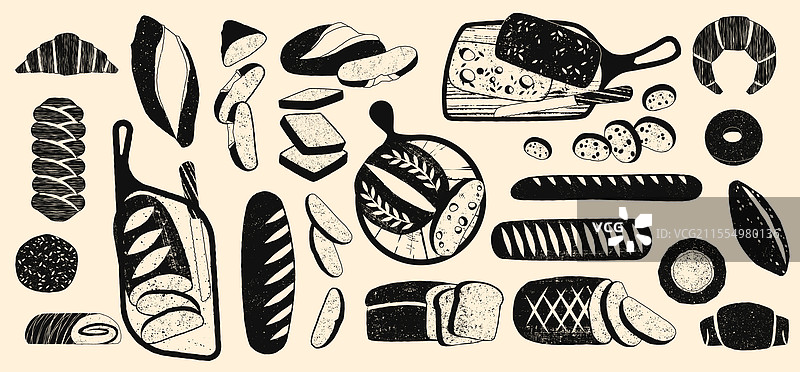 黑色面包轮廓，面包店面包图标，烘焙食品图片素材