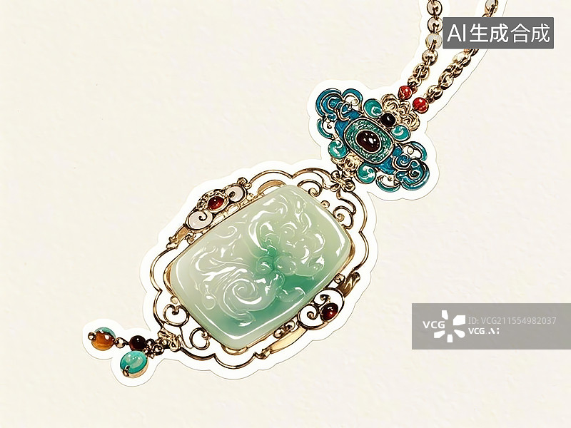 【AI数字艺术】一块玉佩，手绘画风格图片素材