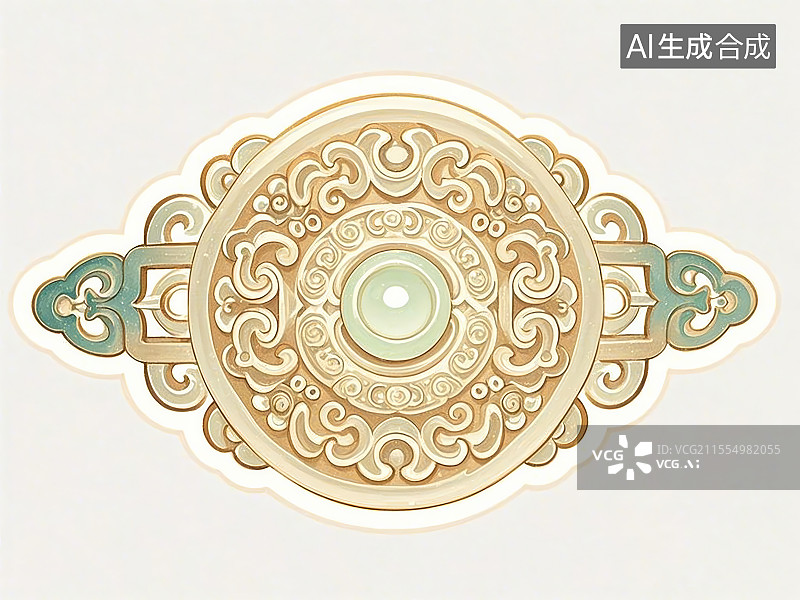 【AI数字艺术】一块玉佩，手绘画风格图片素材
